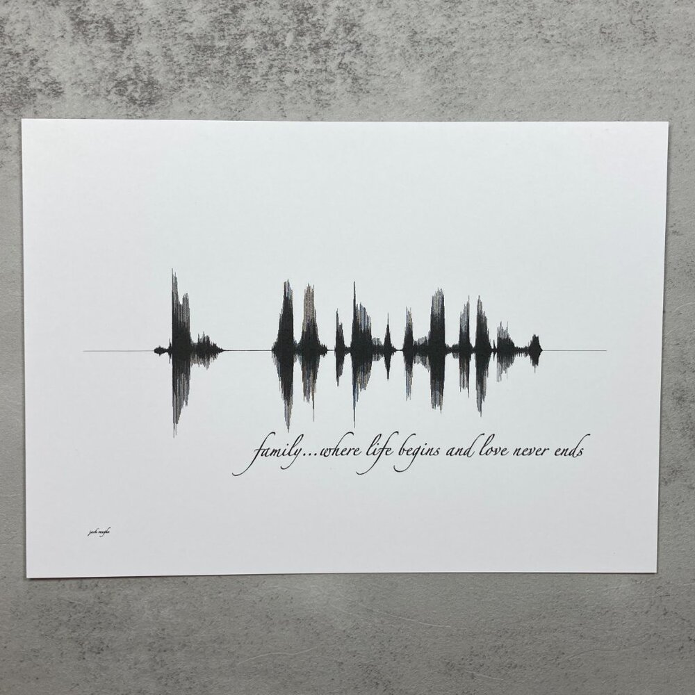 NEW Family Where Life Begins Soundwave Wall Art Print 5x7in Black White Modern